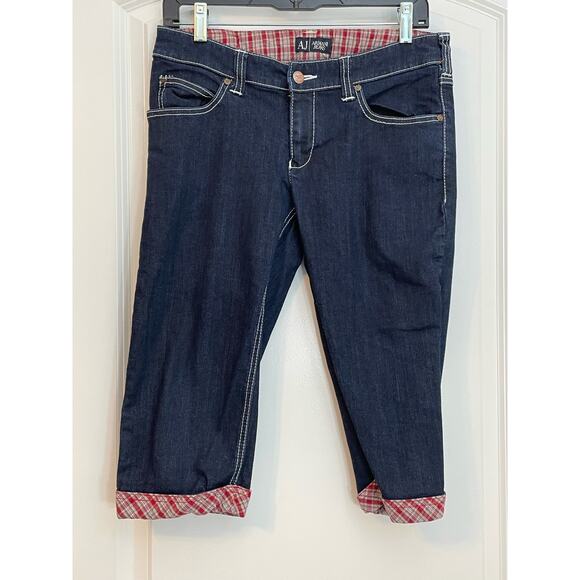 Y2K Armani Jeans Capris Size 29 Low Rise Plaid Trim Preppy Country Club - Picture 1 of 8